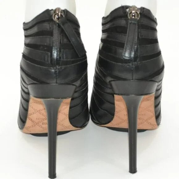 L.A.M.B. Stefani Y2K Black Leather Stiletto Peep Open Toe Booties Boots Heel 8.5 - Picture 7 of 11